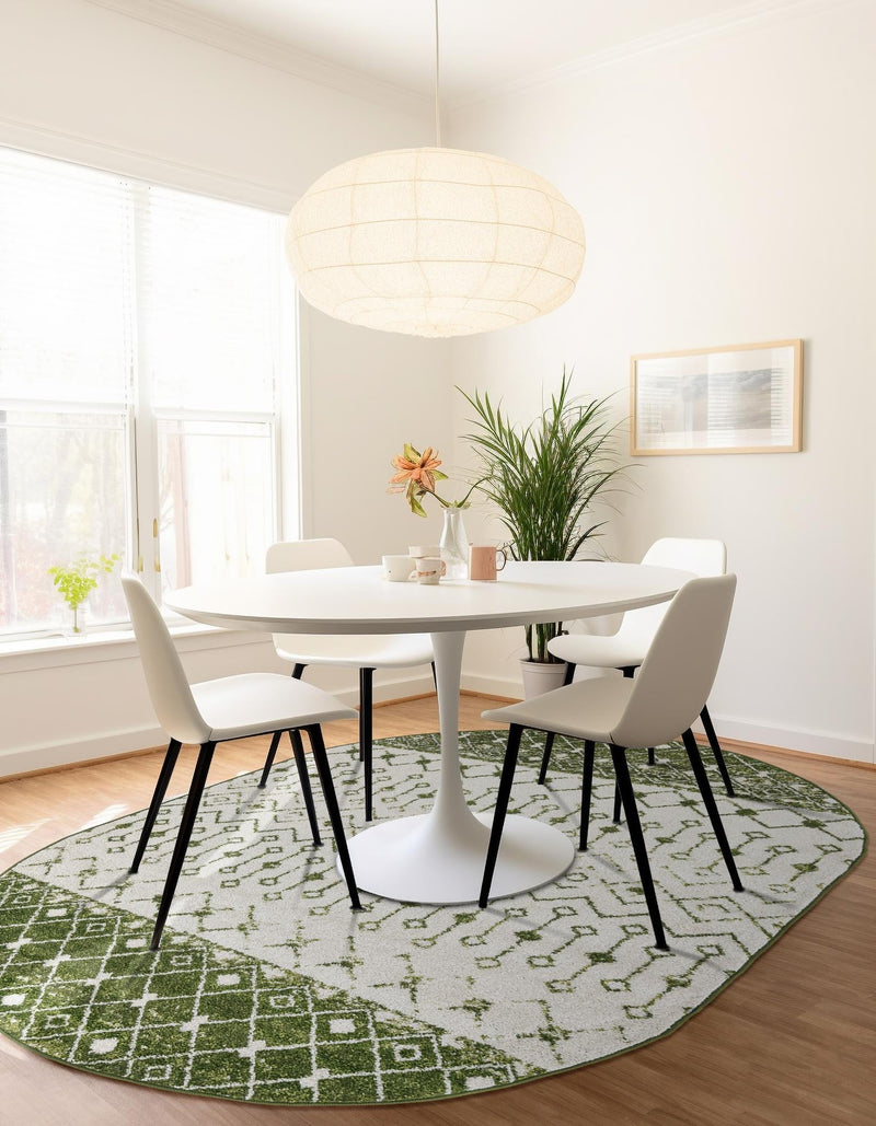 Mediterranean Lattice Collection Area Rug - Casablanca (Ivory Green) Oval Ivory Green lifestyle 7