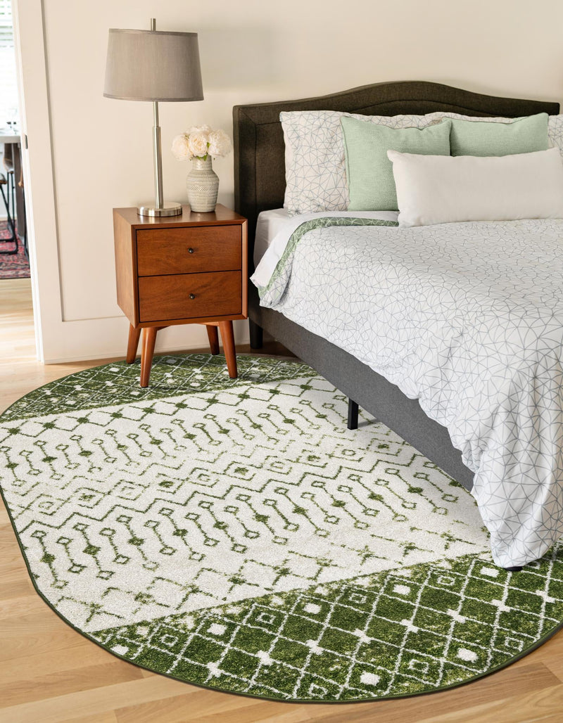 Mediterranean Lattice Collection Area Rug - Casablanca (Ivory Green) Oval Ivory Green lifestyle 8