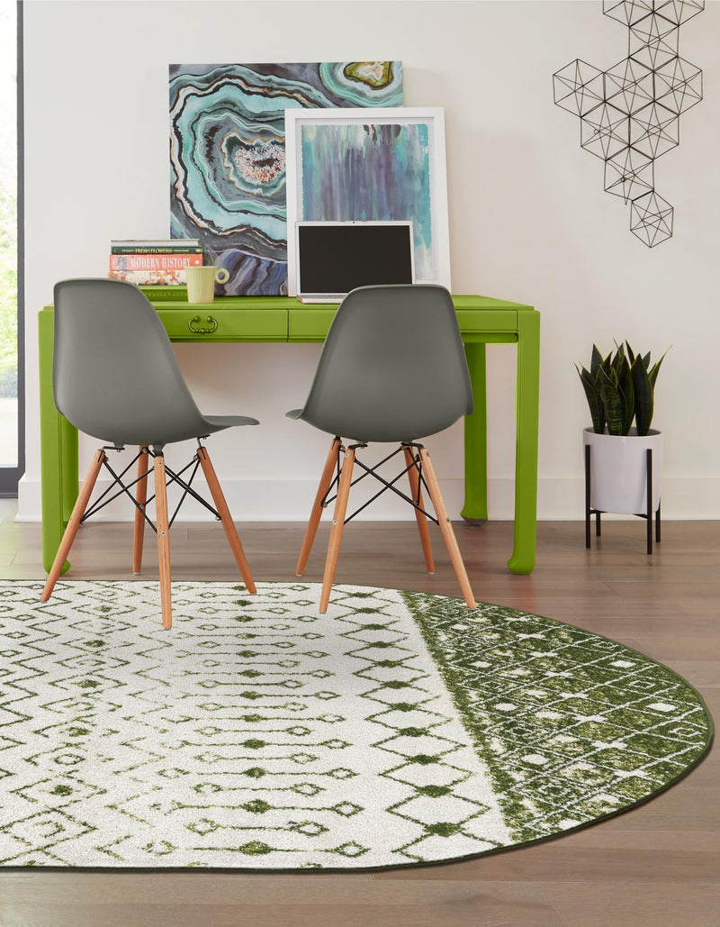 Mediterranean Lattice Collection Area Rug - Casablanca (Ivory Green) Oval Ivory Green lifestyle 9