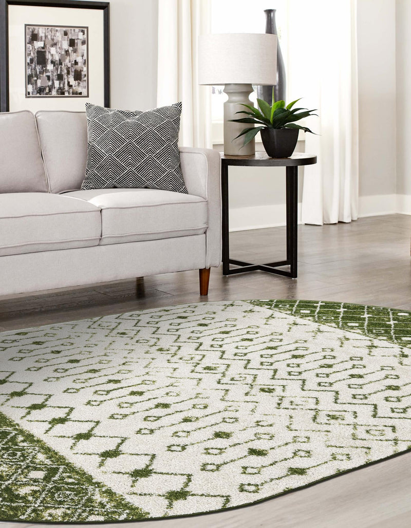 Mediterranean Lattice Collection Area Rug - Casablanca (Ivory Green) Oval Ivory Green lifestyle 11