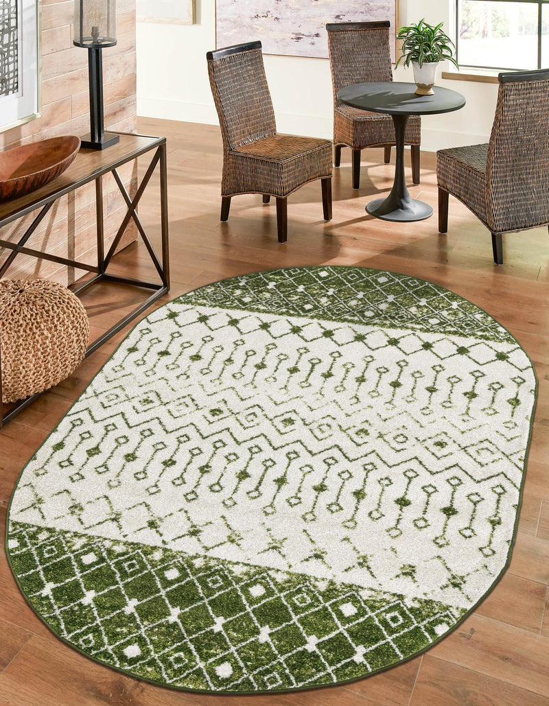 Mediterranean Lattice Collection Area Rug - Casablanca (Ivory Green) Oval Ivory Green lifestyle 12
