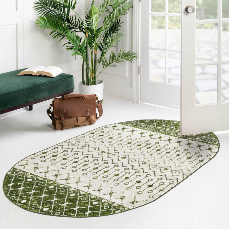 Mediterranean Lattice Collection Area Rug - Casablanca (Ivory Green) Oval Ivory Green lifestyle 25