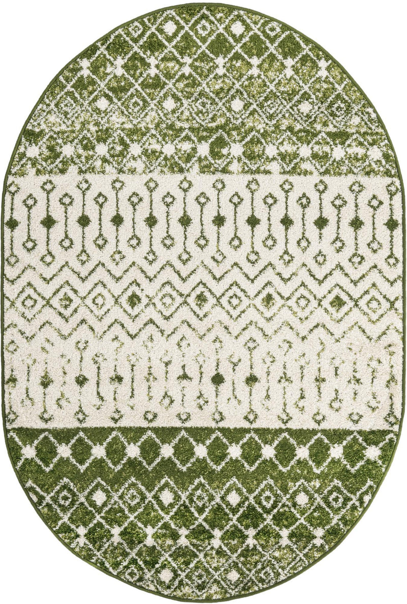 Mediterranean Lattice Collection Area Rug - Casablanca (Ivory Green) Oval Ivory Green Main