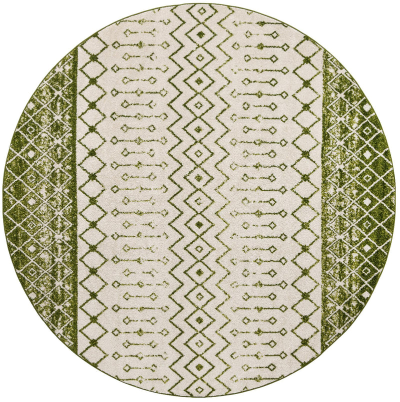 Mediterranean Lattice Collection Area Rug - Casablanca (Ivory Green) Round Ivory Green Main