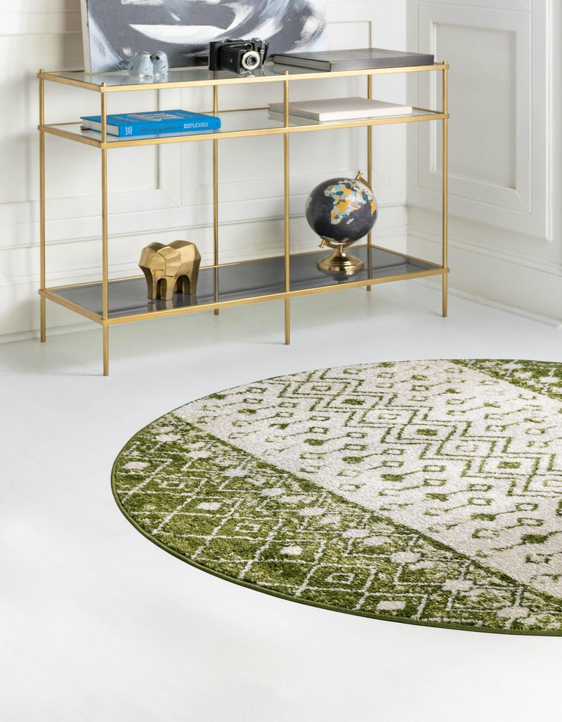 Mediterranean Lattice Collection Area Rug - Casablanca (Ivory Green) Round Ivory Green lifestyle 0
