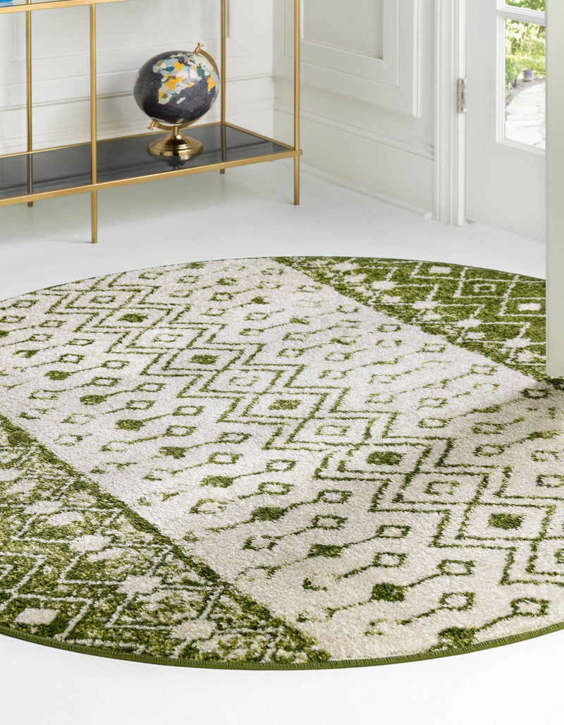 Mediterranean Lattice Collection Area Rug - Casablanca (Ivory Green) Round Ivory Green lifestyle 2