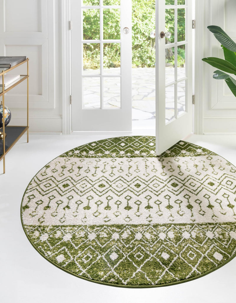Mediterranean Lattice Collection Area Rug - Casablanca (Ivory Green) Round Ivory Green lifestyle 3