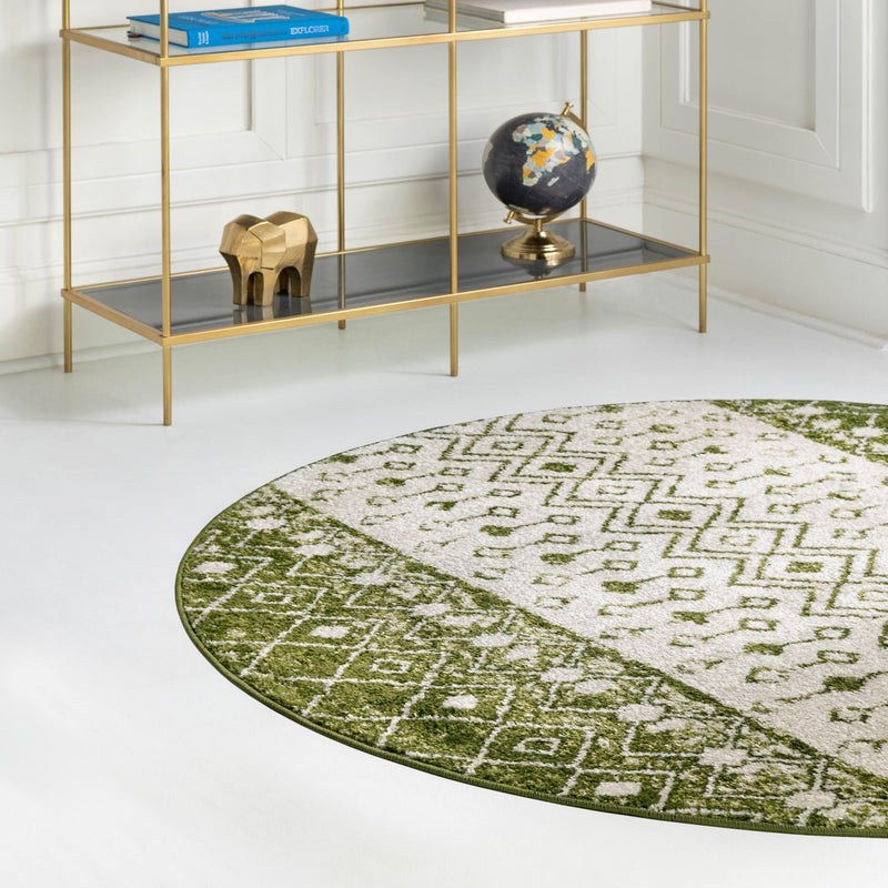 Mediterranean Lattice Collection Area Rug - Casablanca (Ivory Green) Round Ivory Green lifestyle 15