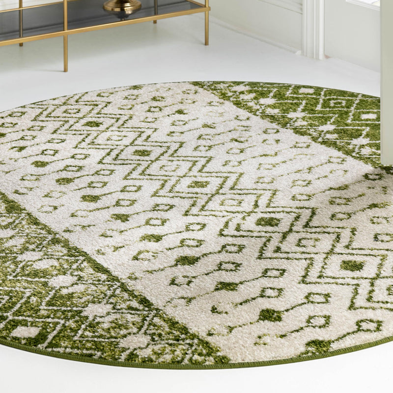 Mediterranean Lattice Collection Area Rug - Casablanca (Ivory Green) Round Ivory Green lifestyle 16
