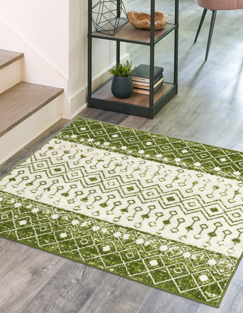 Mediterranean Lattice Collection Area Rug - Casablanca (Ivory Green) Square Ivory Green lifestyle 0