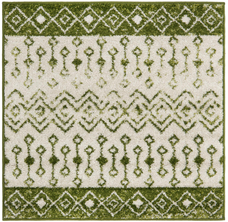 Mediterranean Lattice Collection Area Rug - Casablanca (Ivory Green) Square Ivory Green Main