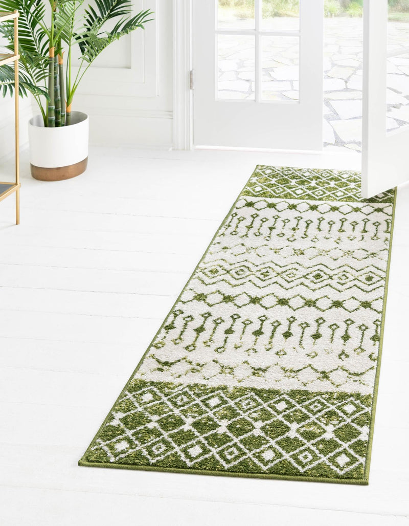 Mediterranean Lattice Collection Area Rug - Casablanca (Ivory Green) Runner Ivory Green lifestyle 0