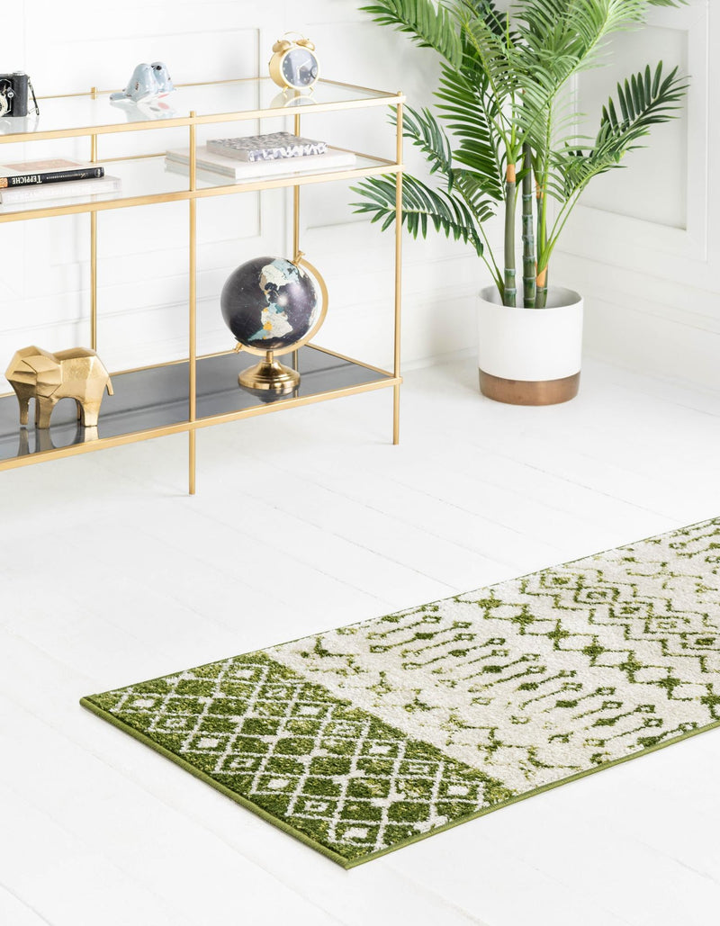 Mediterranean Lattice Collection Area Rug - Casablanca (Ivory Green) Runner Ivory Green lifestyle 2