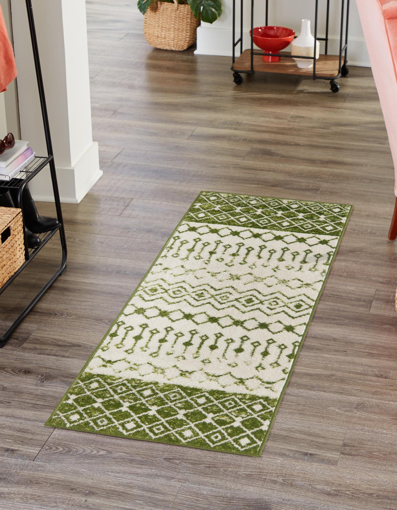 Mediterranean Lattice Collection Area Rug - Casablanca (Ivory Green) Runner Ivory Green lifestyle 33