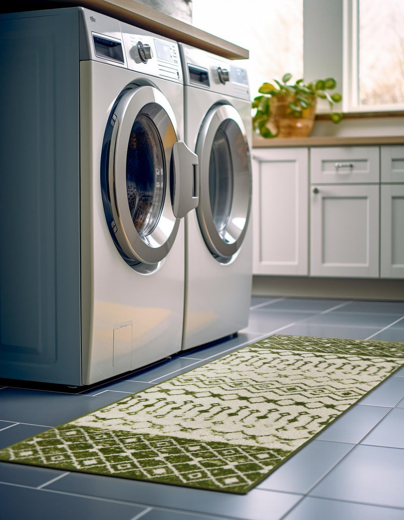 Mediterranean Lattice Collection Area Rug - Casablanca (Ivory Green) Runner Ivory Green lifestyle 37