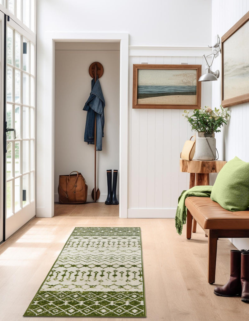 Mediterranean Lattice Collection Area Rug - Casablanca (Ivory Green) Runner Ivory Green lifestyle 39