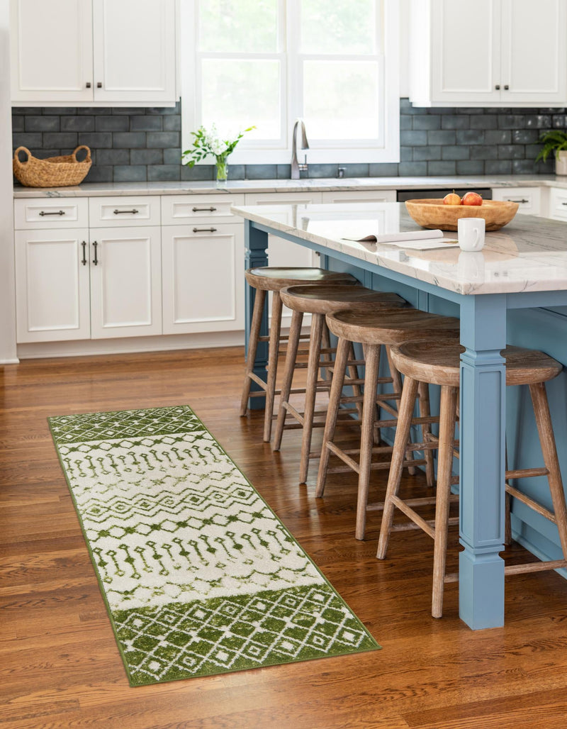 Mediterranean Lattice Collection Area Rug - Casablanca (Ivory Green) Runner Ivory Green lifestyle 41
