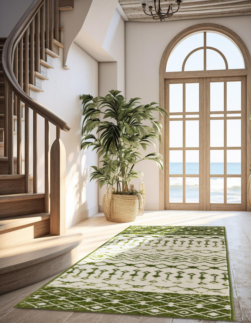Mediterranean Lattice Collection Area Rug - Casablanca (Ivory Green) Runner Ivory Green lifestyle 45