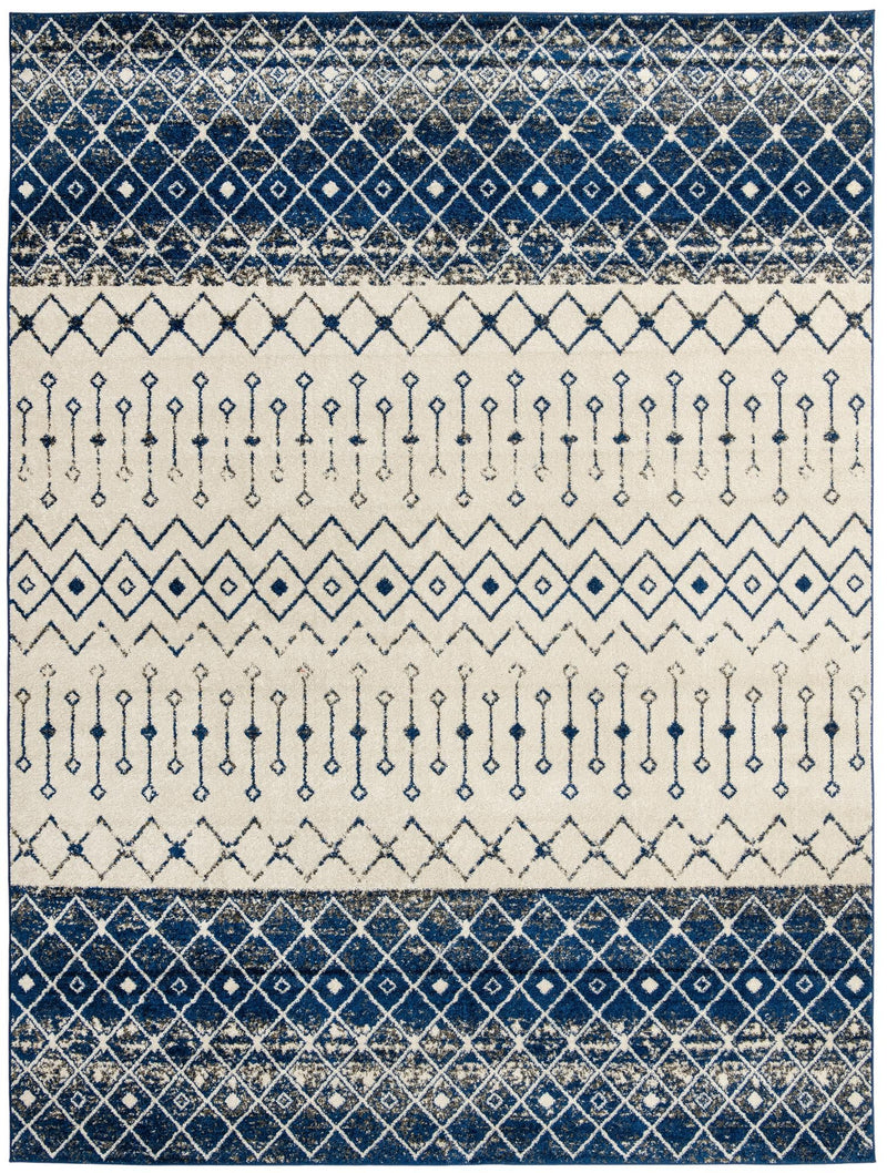 Mediterranean Lattice Collection Area Rug - Casablanca (Ivory Navy Blue) Rectangle Ivory Navy Blue Main