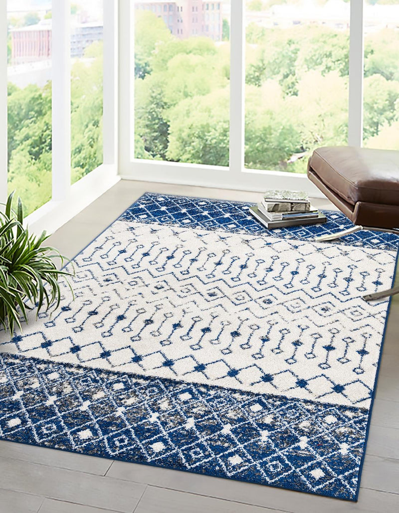 Mediterranean Lattice Collection Area Rug - Casablanca (Ivory Navy Blue) Rectangle Ivory Navy Blue lifestyle 0