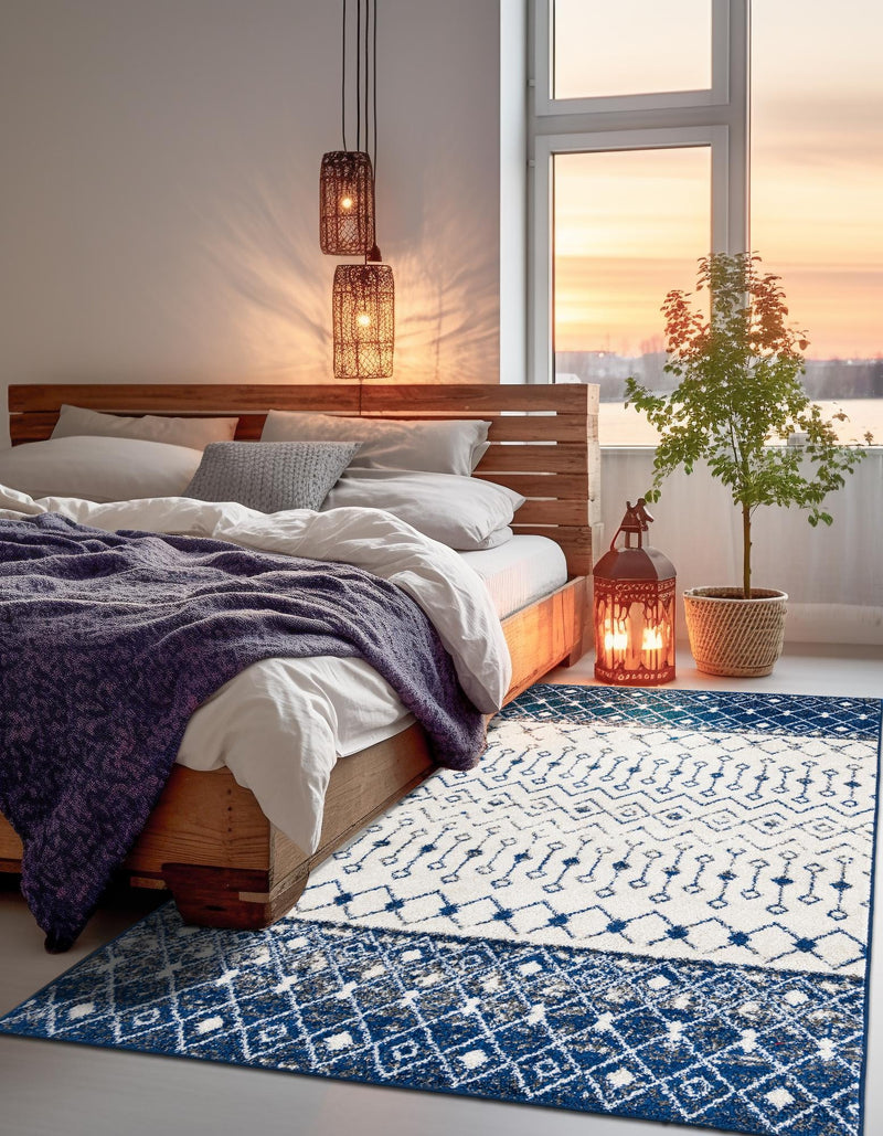 Mediterranean Lattice Collection Area Rug - Casablanca (Ivory Navy Blue) Rectangle Ivory Navy Blue lifestyle 4