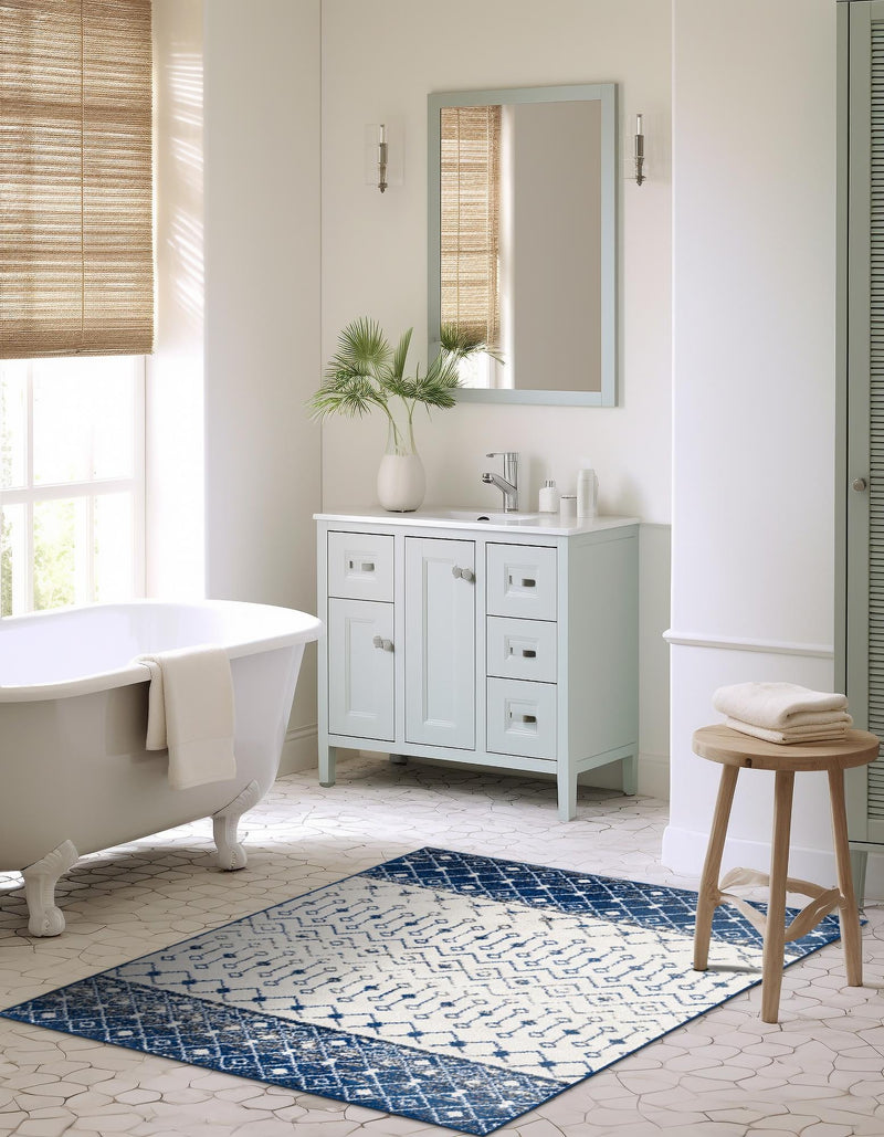 Mediterranean Lattice Collection Area Rug - Casablanca (Ivory Navy Blue) Rectangle Ivory Navy Blue lifestyle 5