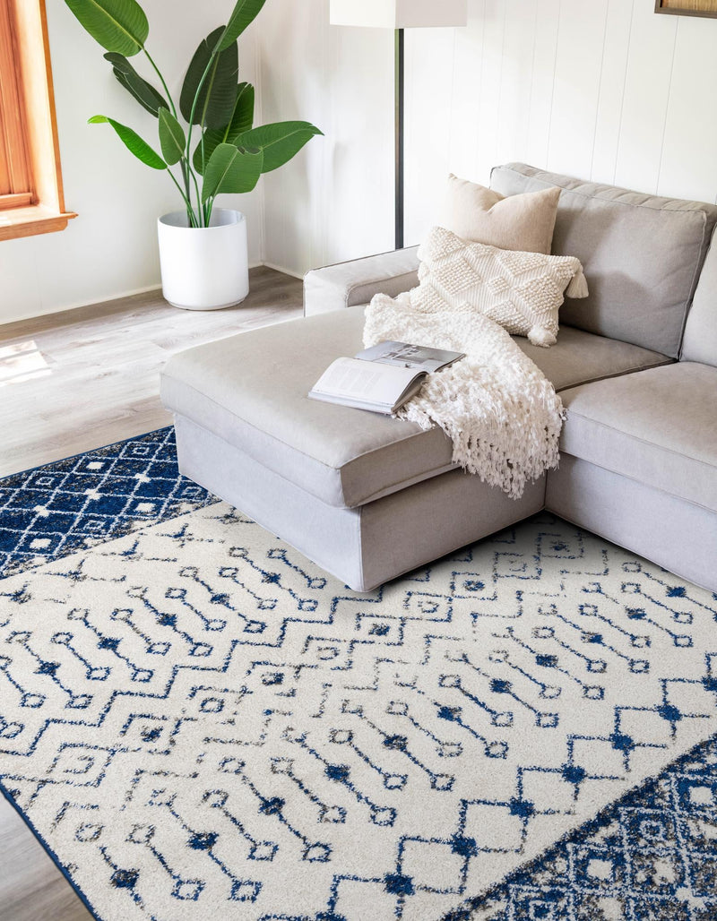 Mediterranean Lattice Collection Area Rug - Casablanca (Ivory Navy Blue) Rectangle Ivory Navy Blue lifestyle 6