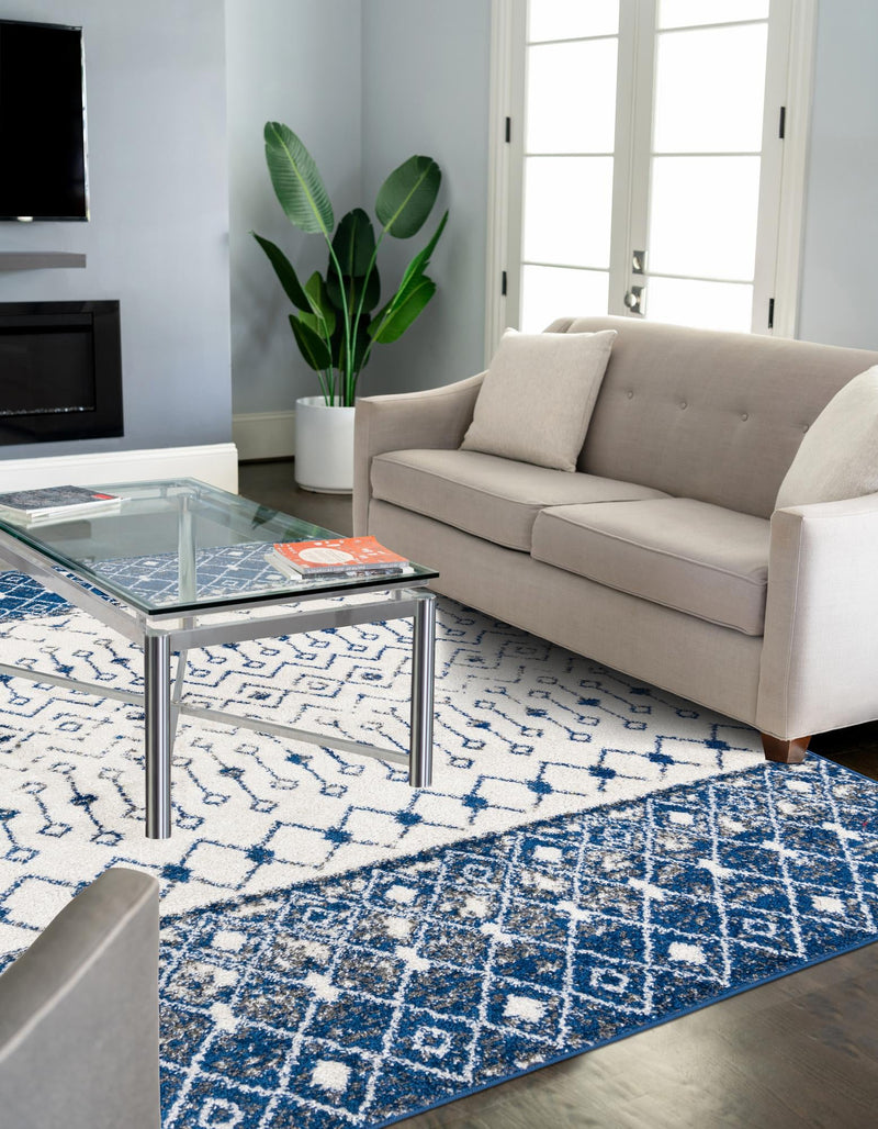 Mediterranean Lattice Collection Area Rug - Casablanca (Ivory Navy Blue) Rectangle Ivory Navy Blue lifestyle 7