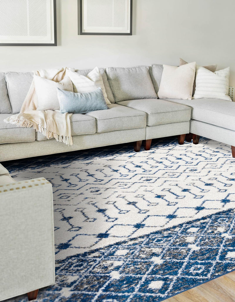 Mediterranean Lattice Collection Area Rug - Casablanca (Ivory Navy Blue) Rectangle Ivory Navy Blue lifestyle 9
