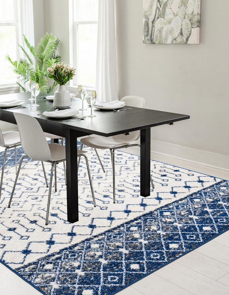 Mediterranean Lattice Collection Area Rug - Casablanca (Ivory Navy Blue) Rectangle Ivory Navy Blue lifestyle 10
