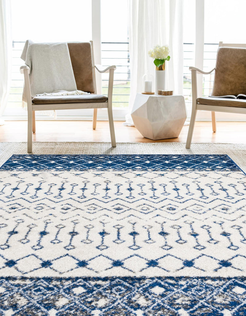 Mediterranean Lattice Collection Area Rug - Casablanca (Ivory Navy Blue) Rectangle Ivory Navy Blue lifestyle 11
