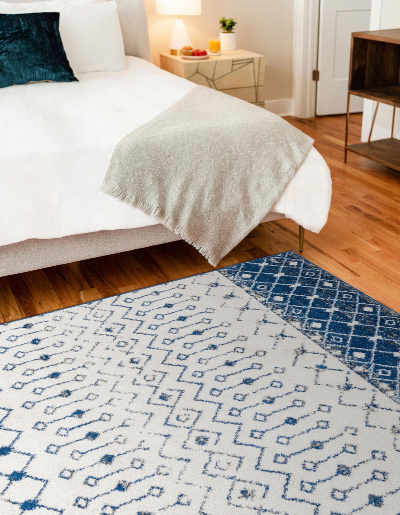Mediterranean Lattice Collection Area Rug - Casablanca (Ivory Navy Blue) Rectangle Ivory Navy Blue lifestyle 12