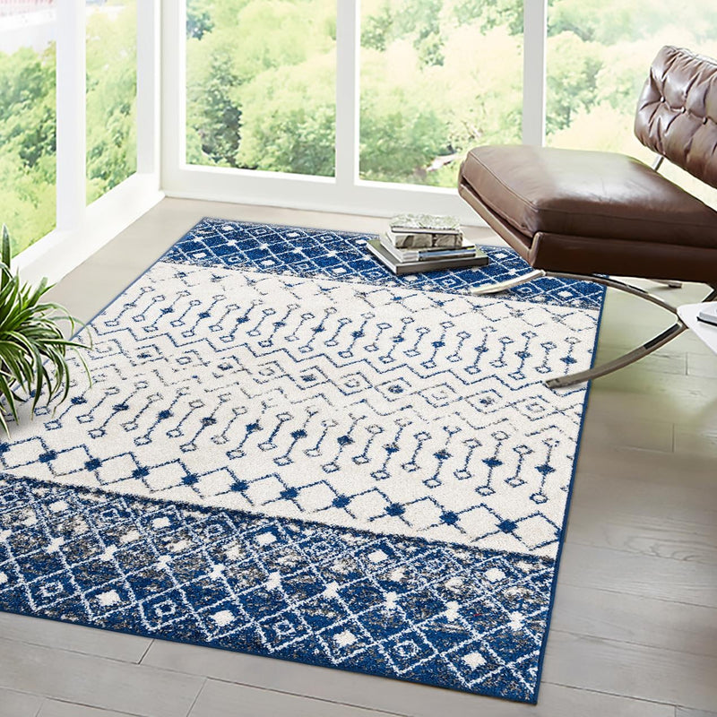 Mediterranean Lattice Collection Area Rug - Casablanca (Ivory Navy Blue) Rectangle Ivory Navy Blue lifestyle 23