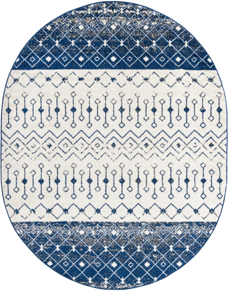 Mediterranean Lattice Collection Area Rug - Casablanca (Ivory Navy Blue) Oval Ivory Navy Blue Main