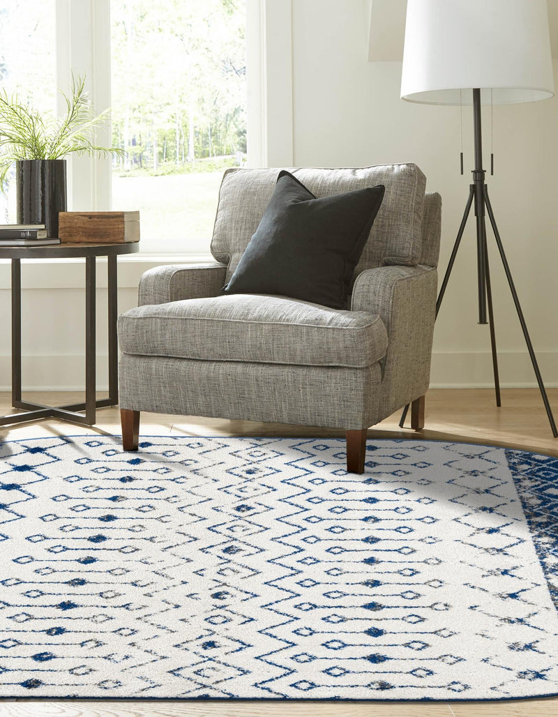Mediterranean Lattice Collection Area Rug - Casablanca (Ivory Navy Blue) Oval Ivory Navy Blue lifestyle 2