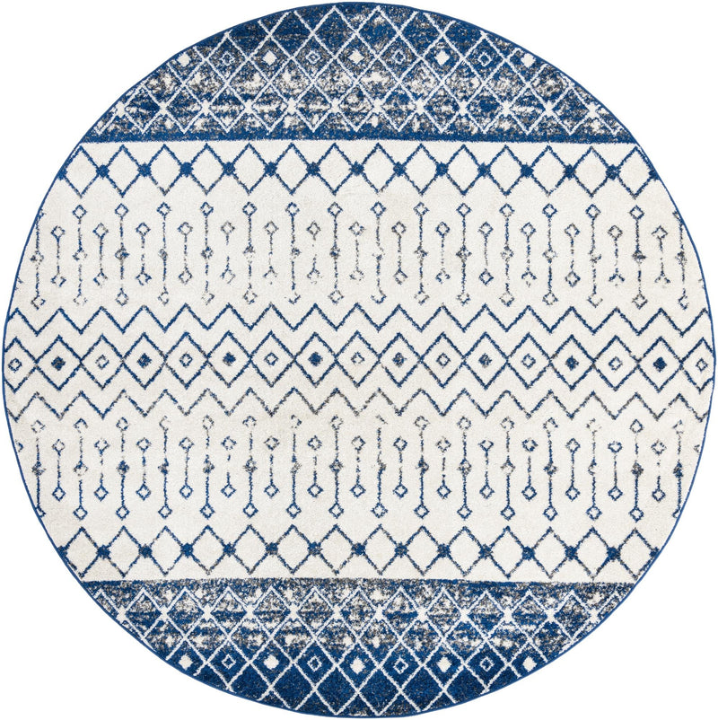 Mediterranean Lattice Collection Area Rug - Casablanca (Ivory Navy Blue) Round Ivory Navy Blue Main