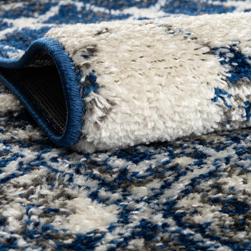 Mediterranean Lattice Collection Area Rug - Casablanca (Ivory Navy Blue) Round Ivory Navy Blue lifestyle 4