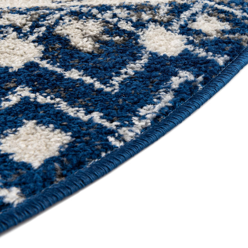 Mediterranean Lattice Collection Area Rug - Casablanca (Ivory Navy Blue) Round Ivory Navy Blue lifestyle 5