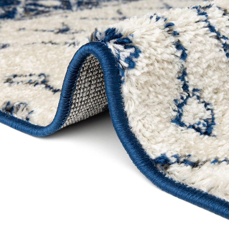 Mediterranean Lattice Collection Area Rug - Casablanca (Ivory Navy Blue) Round Ivory Navy Blue lifestyle 8