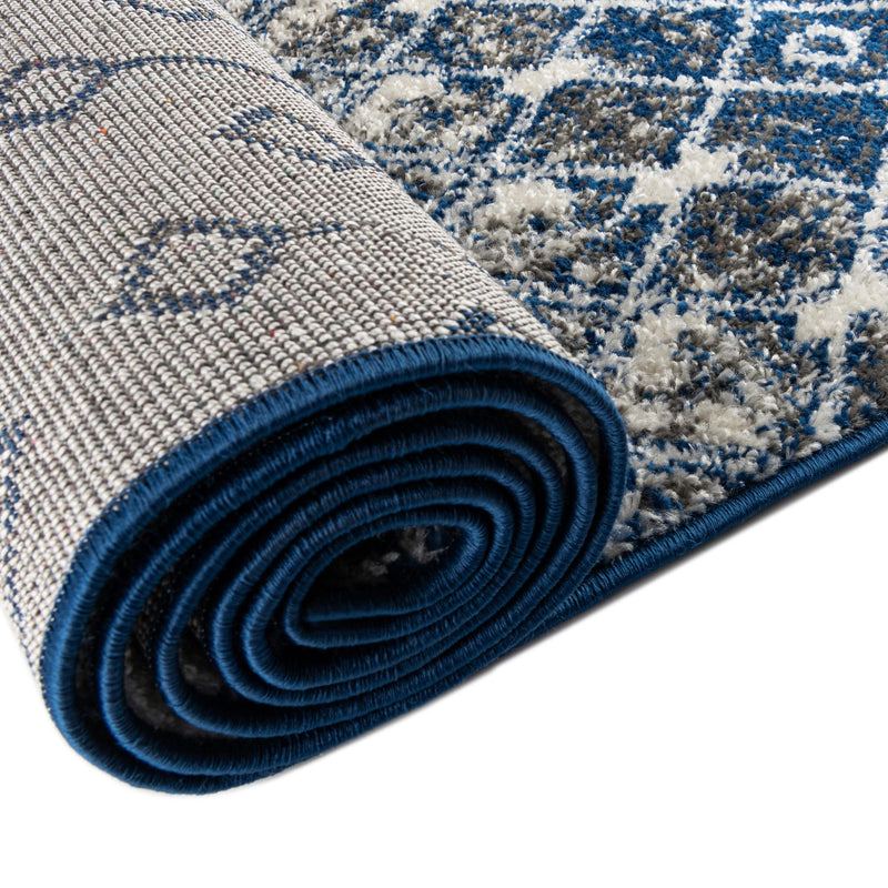 Mediterranean Lattice Collection Area Rug - Casablanca (Ivory Navy Blue) Round Ivory Navy Blue lifestyle 10