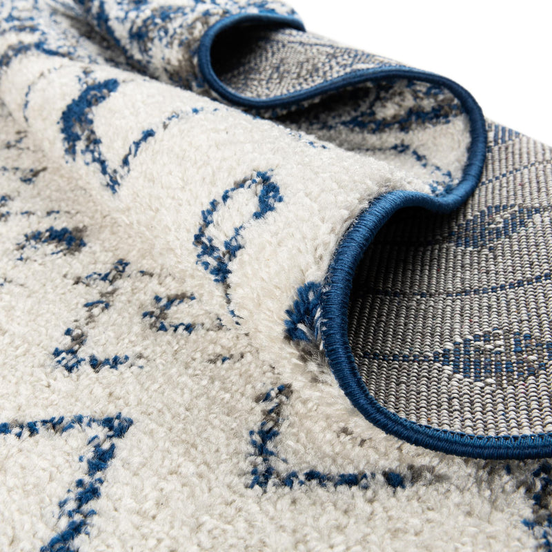 Mediterranean Lattice Collection Area Rug - Casablanca (Ivory Navy Blue) Round Ivory Navy Blue lifestyle 11