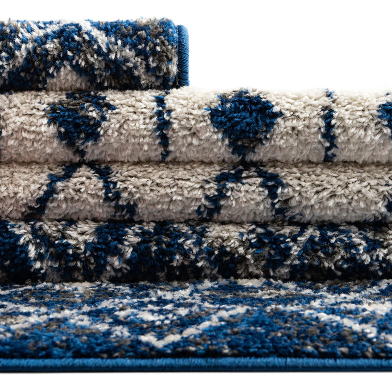 Mediterranean Lattice Collection Area Rug - Casablanca (Ivory Navy Blue) Round Ivory Navy Blue lifestyle 12
