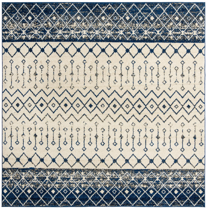 Mediterranean Lattice Collection Area Rug - Casablanca (Ivory Navy Blue) Square Ivory Navy Blue Main