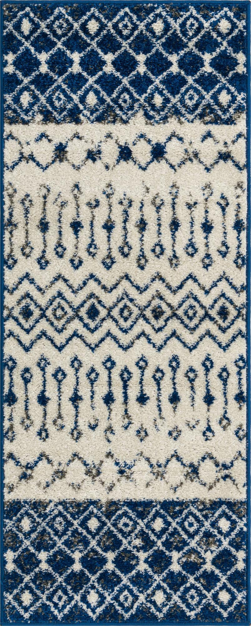 Mediterranean Lattice Collection Area Rug - Casablanca (Ivory Navy Blue) Runner Ivory Navy Blue Main