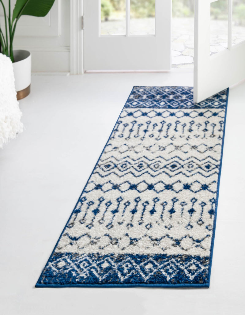 Mediterranean Lattice Collection Area Rug - Casablanca (Ivory Navy Blue) Runner Ivory Navy Blue lifestyle 0