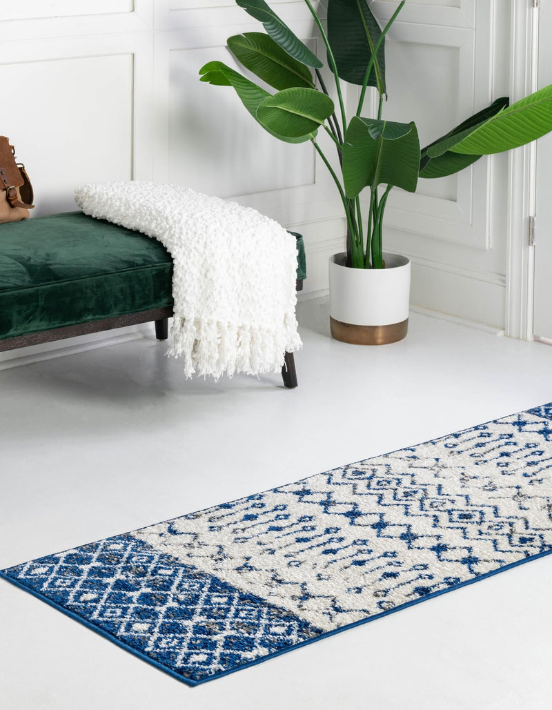 Mediterranean Lattice Collection Area Rug - Casablanca (Ivory Navy Blue) Runner Ivory Navy Blue lifestyle 2