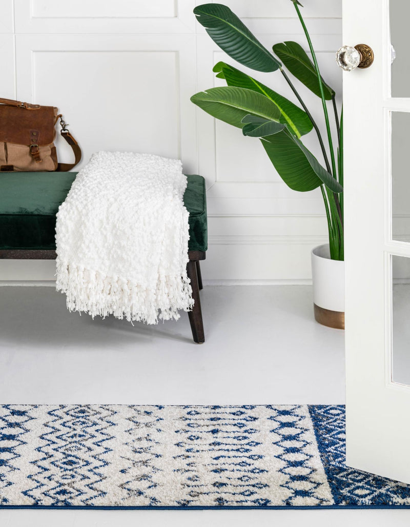 Mediterranean Lattice Collection Area Rug - Casablanca (Ivory Navy Blue) Runner Ivory Navy Blue lifestyle 3