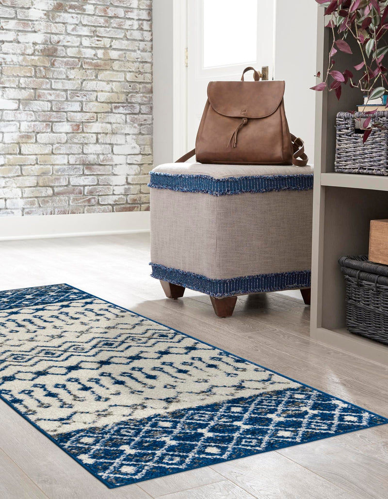 Mediterranean Lattice Collection Area Rug - Casablanca (Ivory Navy Blue) Runner Ivory Navy Blue lifestyle 31