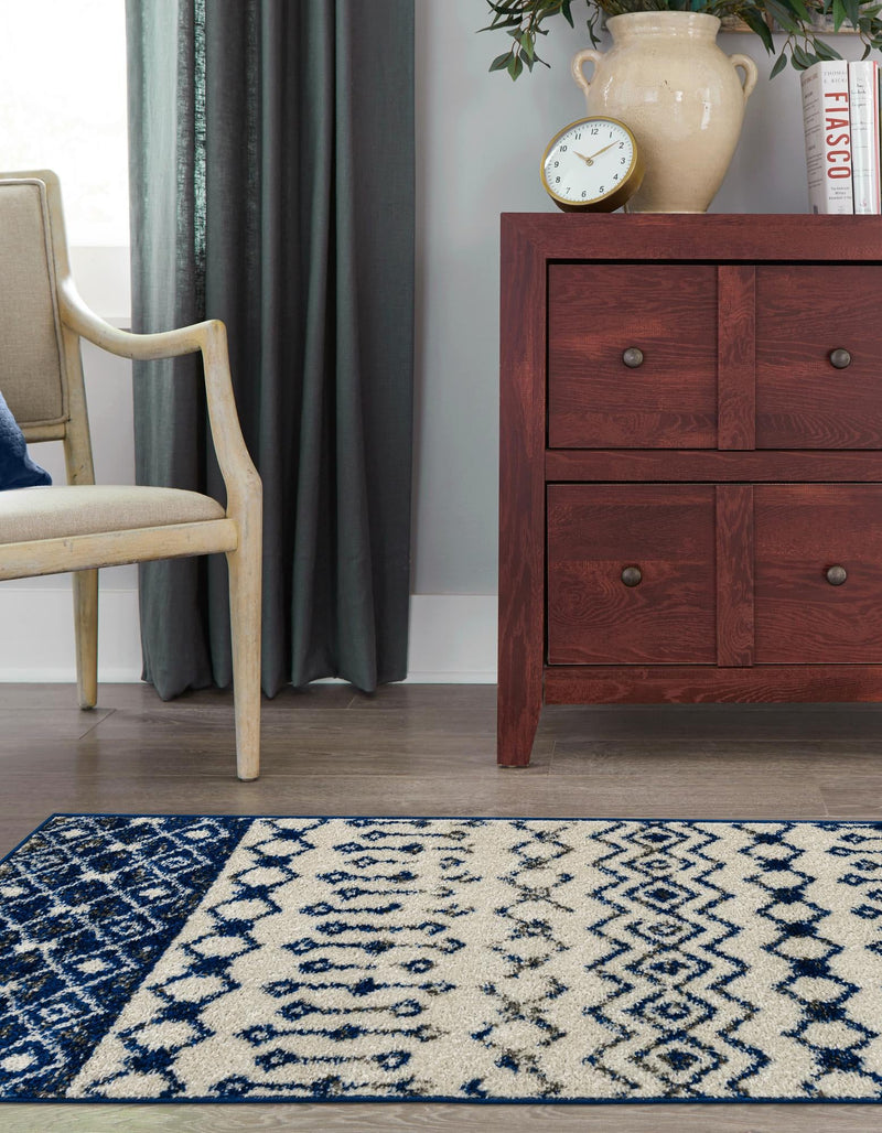 Mediterranean Lattice Collection Area Rug - Casablanca (Ivory Navy Blue) Runner Ivory Navy Blue lifestyle 33