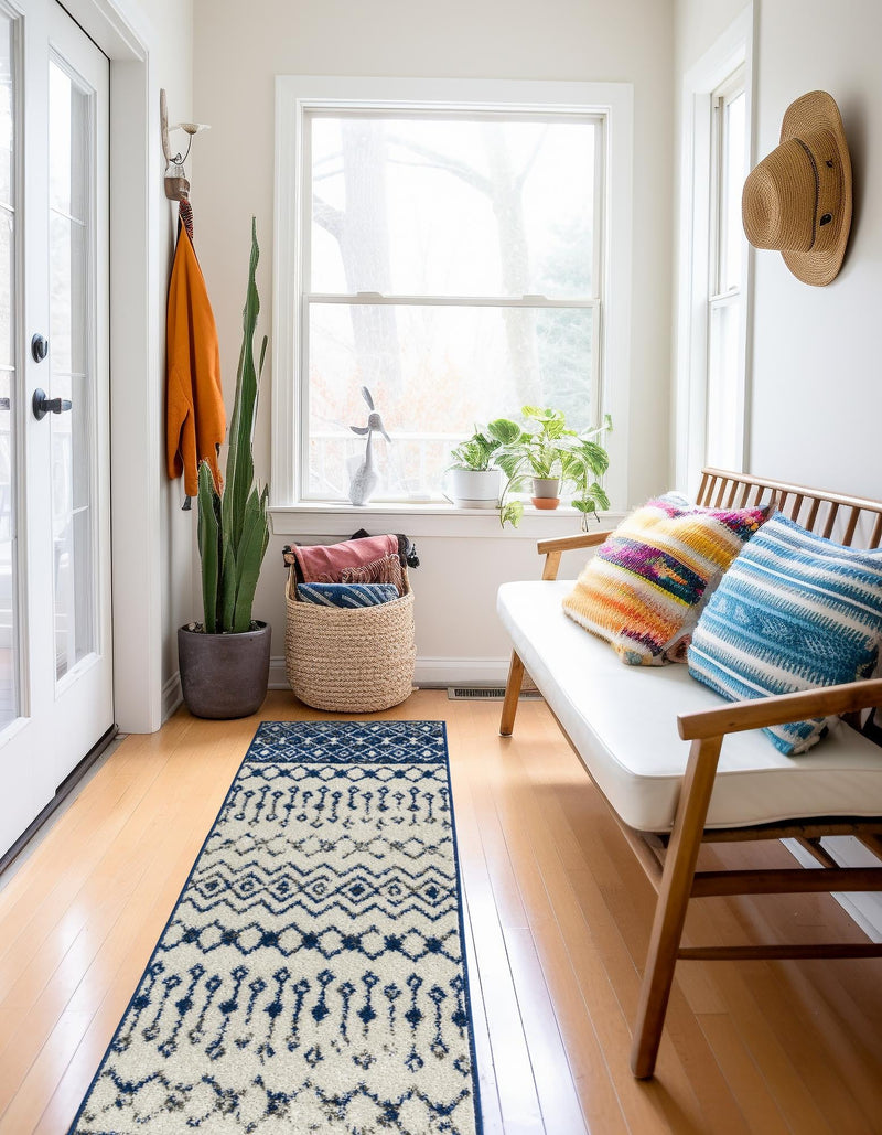Mediterranean Lattice Collection Area Rug - Casablanca (Ivory Navy Blue) Runner Ivory Navy Blue lifestyle 35